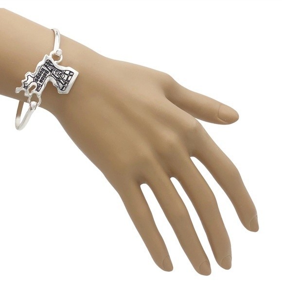 🌼 Louisiana State Shape Map Silver Bangle Bracelet - Picture 3 of 3